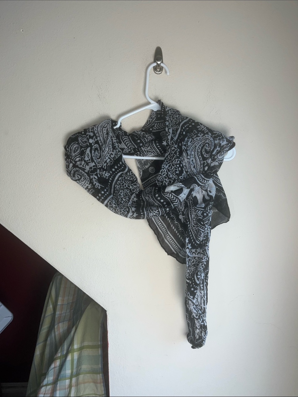 Black and White Elephants Paisley Viscose Scarf 6’